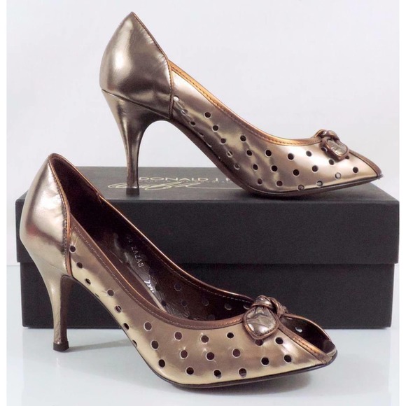 Donald J Pliner Zazas Designer Open Toe Dress Pumps Beige / Bronze / Pewter 7.5 - Picture 9 of 10